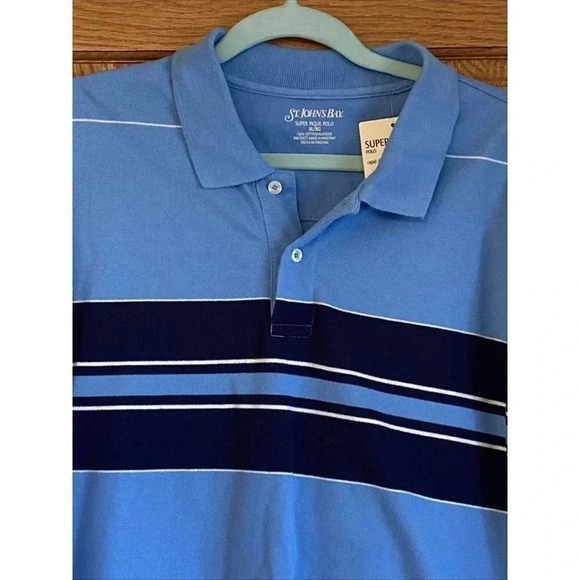 NWT St. Johns Bay Mens Super Pique Polo Blue Cotton Stretch Short Sleeves XL - Picture 2 of 5